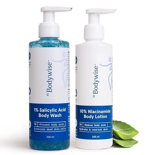 BeBodywise 1% Salicylic Acid Body Wash and 10% Niacinamide Body Lotion | Body Care Duo | Clear Skin and Deep Hydration Kit 250 ml+200 ml