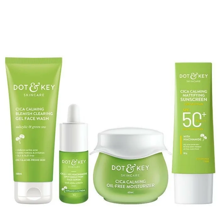 Dot & Key Cica + Niacinamide C + E CSMS Routine | 4-Step Skincare Kit | For Oily & Acne Prone Skin combo of 4 (50 ml + 60 ml + 30 ml + 100 ml)