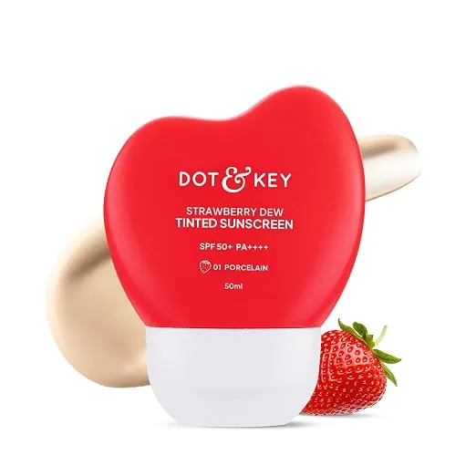 Dot & Key Strawberry Dew Tinted Sunscreen | Sheer Coverage Fluid | Dewy Satin Finish SPF
