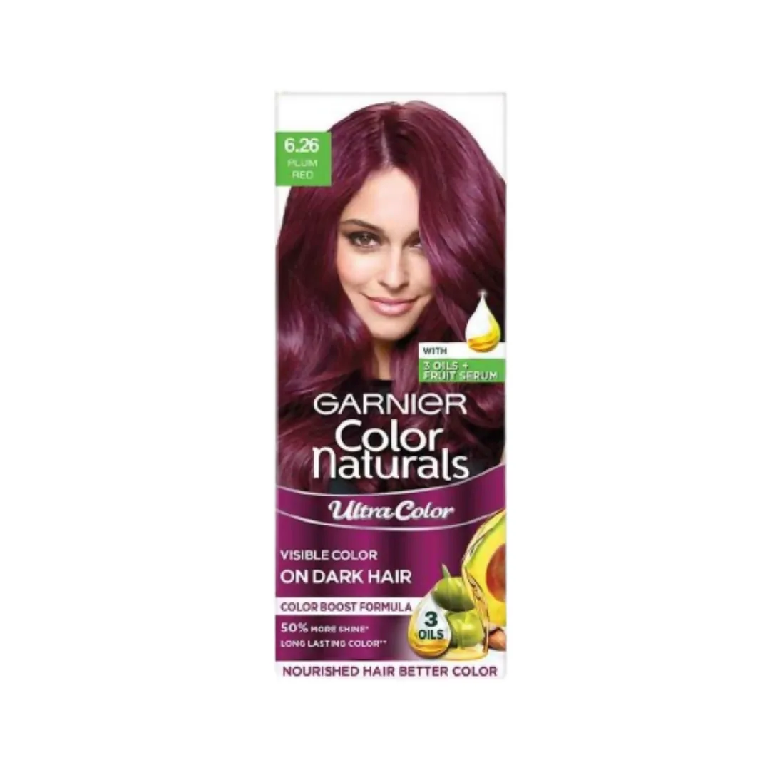 Garnier Color Naturals Ultra Hair Color - 6.26 Plum Red | Nourishing Cream Hair Dye | Long-Lasting Color Boost Technology 55ml + 50gm