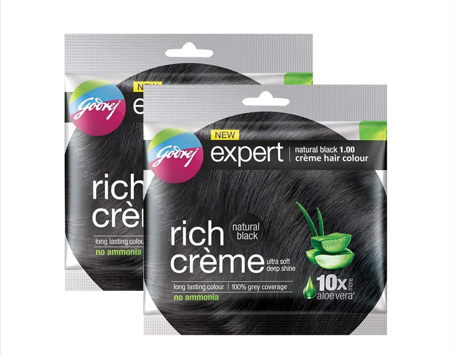 Godrej Expert Rich Creme Hair Natural Black Colour | Ammonia-Free Hair Colour | Enriched with Aloe and Milk Protein Godrej Expert Rich Creme Hair Natural Black Colour | Ammonia-Free Hair Colour | Enriched with Aloe and Milk Protein - 80 ml (Pack of 2)