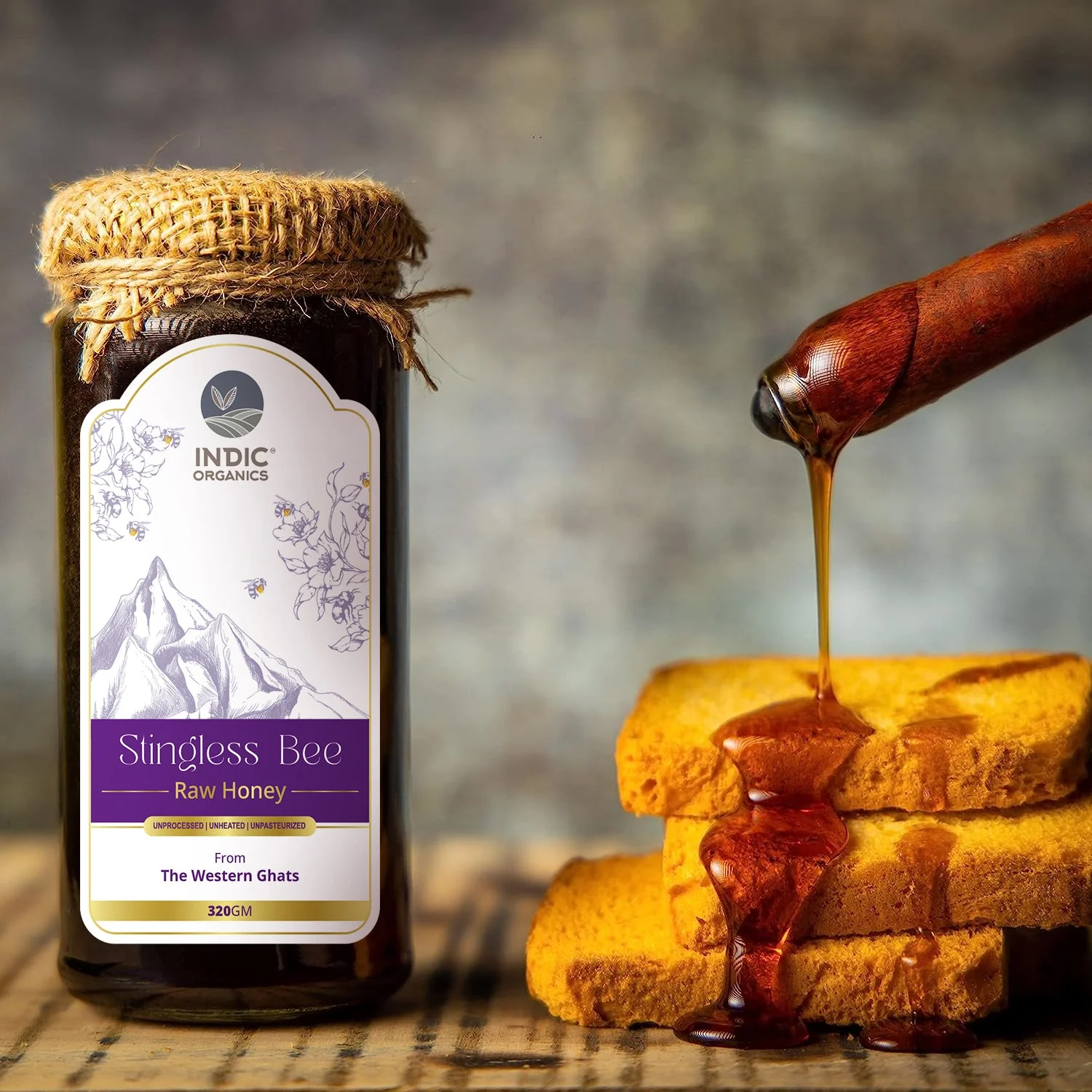 Indic Organics Small Stingless Bee Raw Honey from Western Ghats | Unprocessed Melipona Honey | Pure Wild Forest Nectar