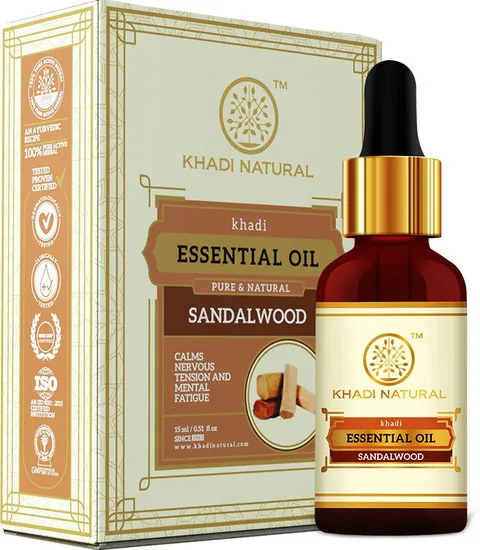 Khadi Natural Sandalwood Essential Oil | Pure Aromatherapy Oil | Calming & Skin Soothing 15 ml