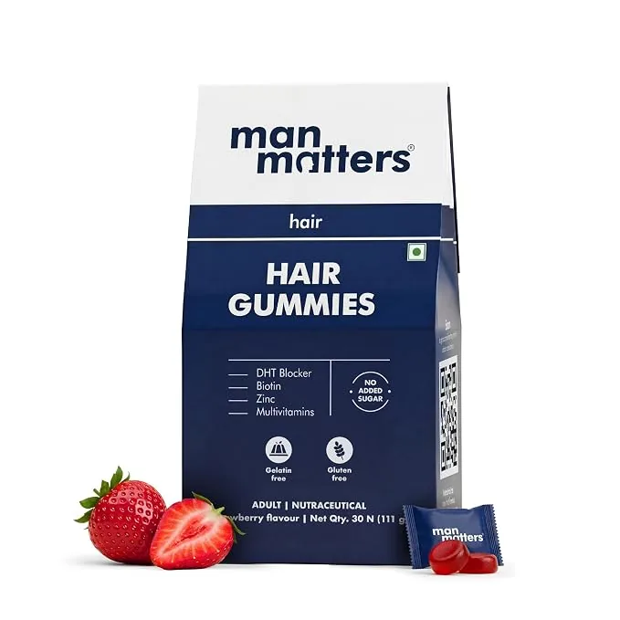 Man Matters Biotin Nourish Hair Gummies | Sugar-Free Strawberry Supplement | Zinc & Multivitamins for Hair Health
