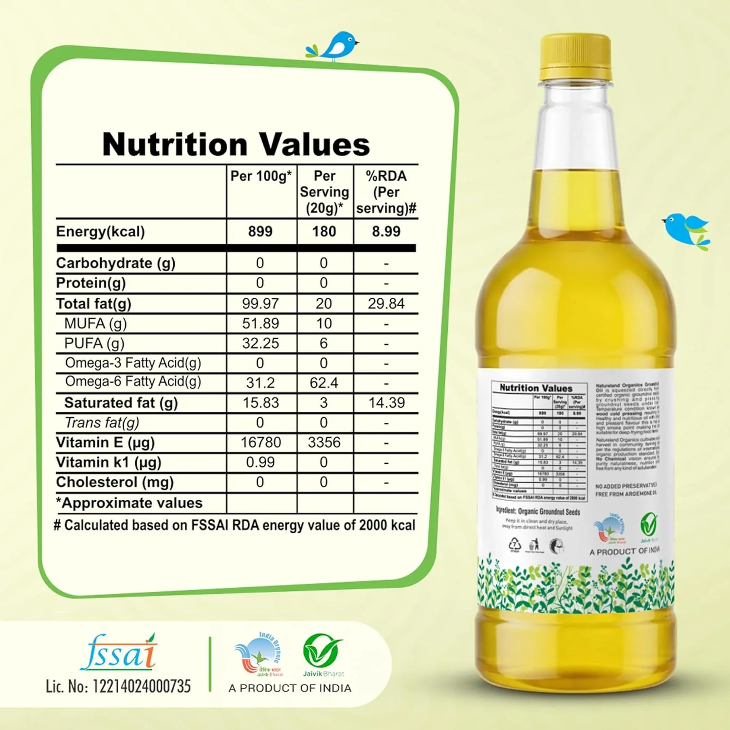 Natureland Organics Groundnut Oil/Peanut Oil Natureland Organics Groundnut Oil/Peanut Oil-Pack Size-1 L