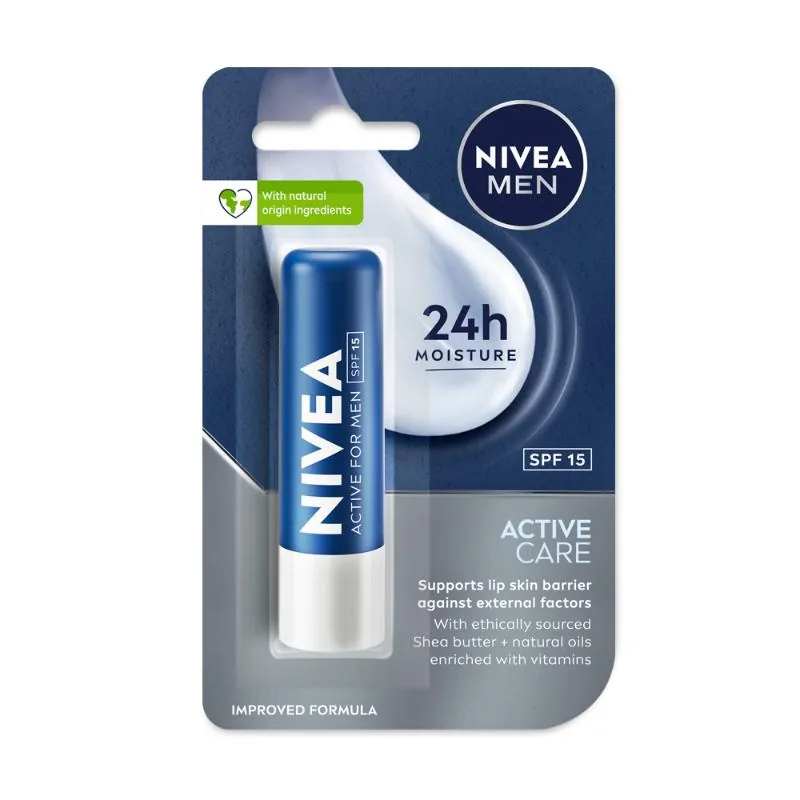 Nivea Men Active Care Lip Balm | Shine-Free Moisture | SPF 15 Sun Protection 4.8 gm