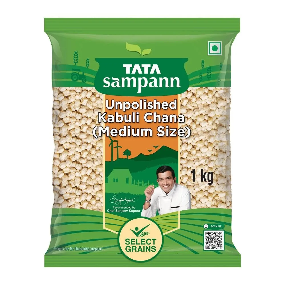 Tata Sampann Unpolished Kabuli Chana | Medium Size Chickpeas | Wholesome Pulses 1 kg