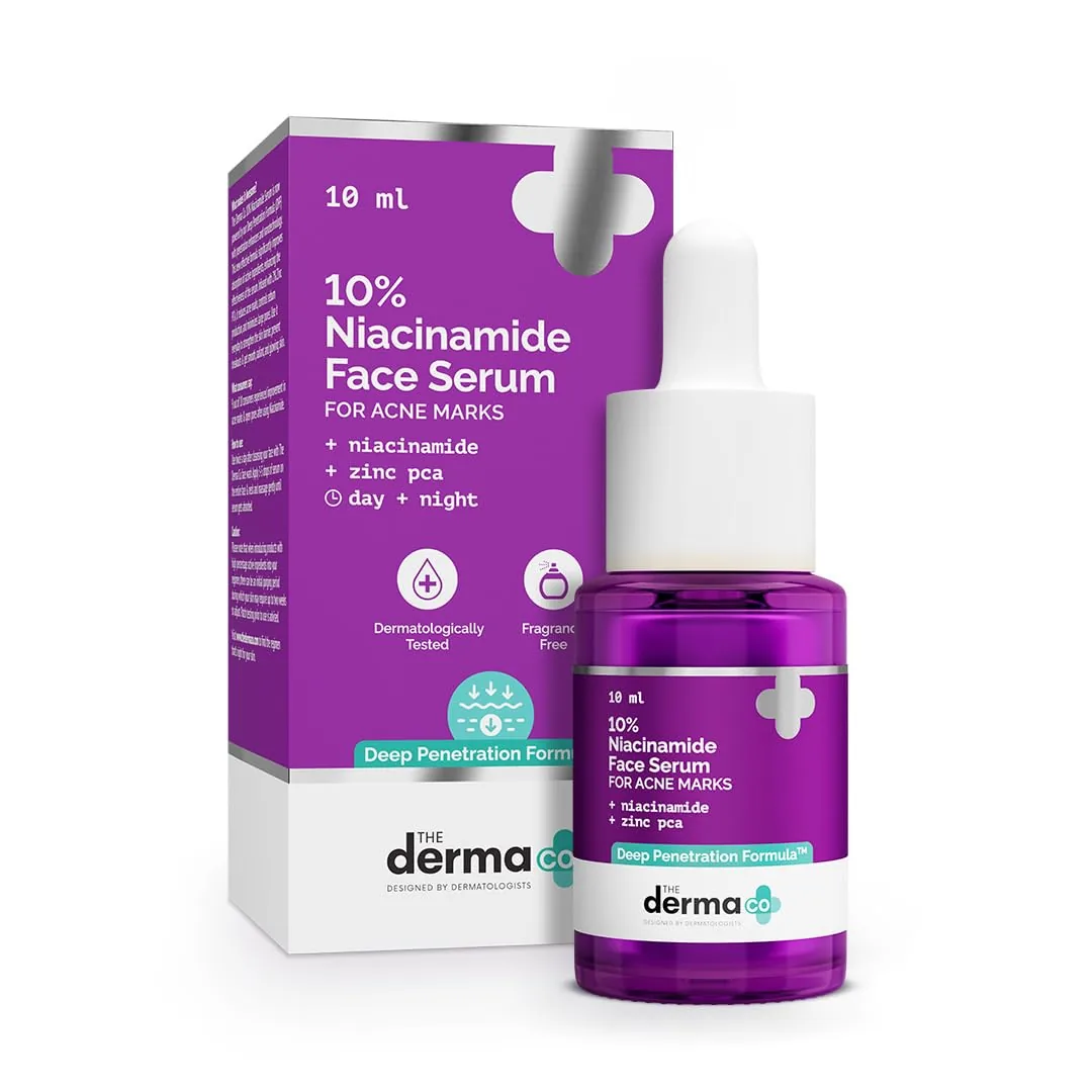 The Derma Co 10% Niacinamide Face Serum | Clarifying Skin Treatment | Fades Acne Marks & Controls Sebum 10 ml