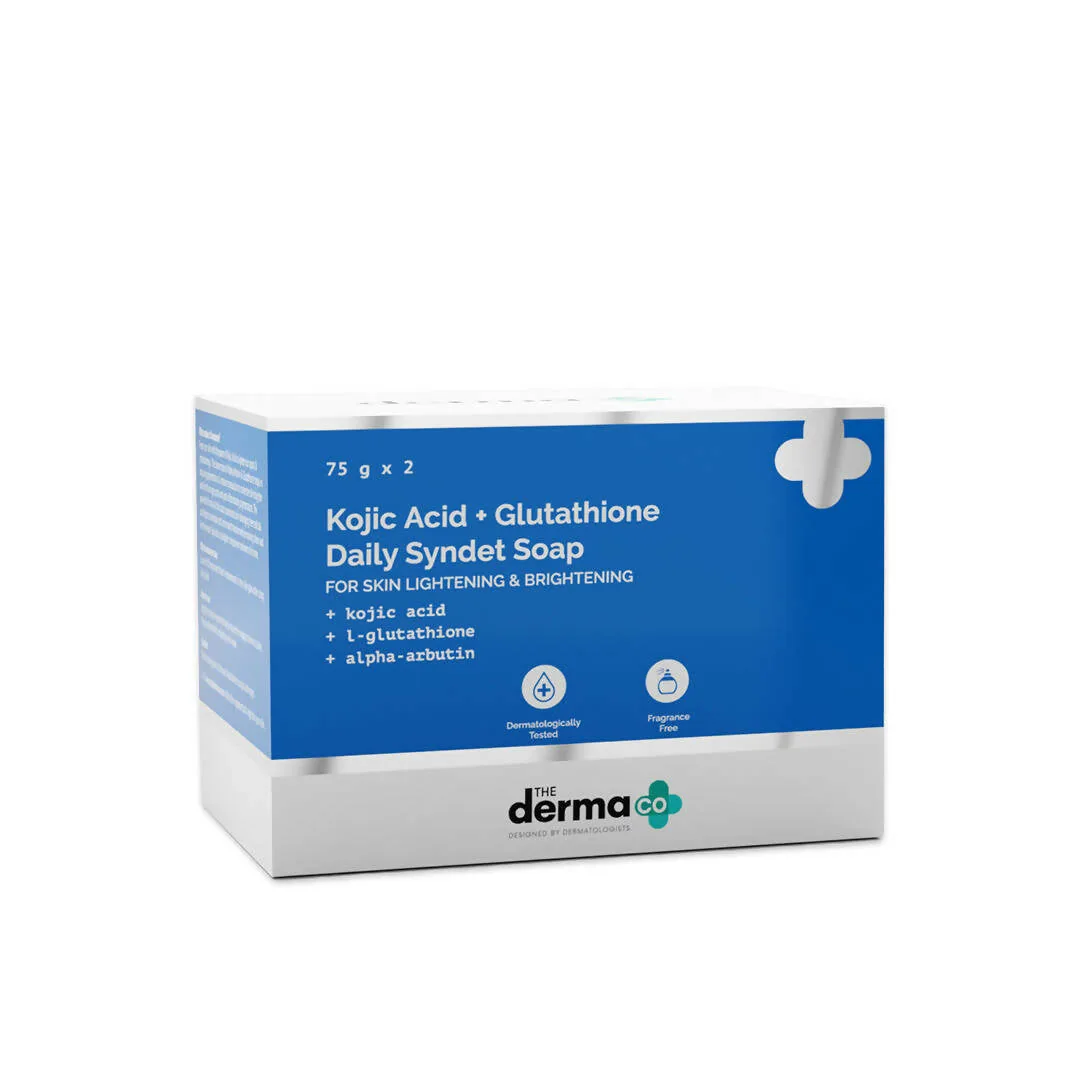 The Derma Co Kojic Acid Syndet Soap with Glutathione | Daily Cleansing Bar | Skin Brightening & Pigmentation Control 75 gm (set of 2)