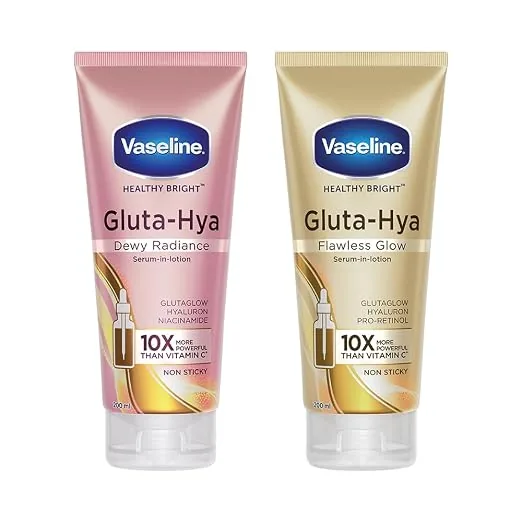 Vaseline Gluta Hya Serum-in-Lotion Combo | Dewy Radiance, Overnight Radiance & Flawless Glow | Advanced Body Skin Care Set Combo